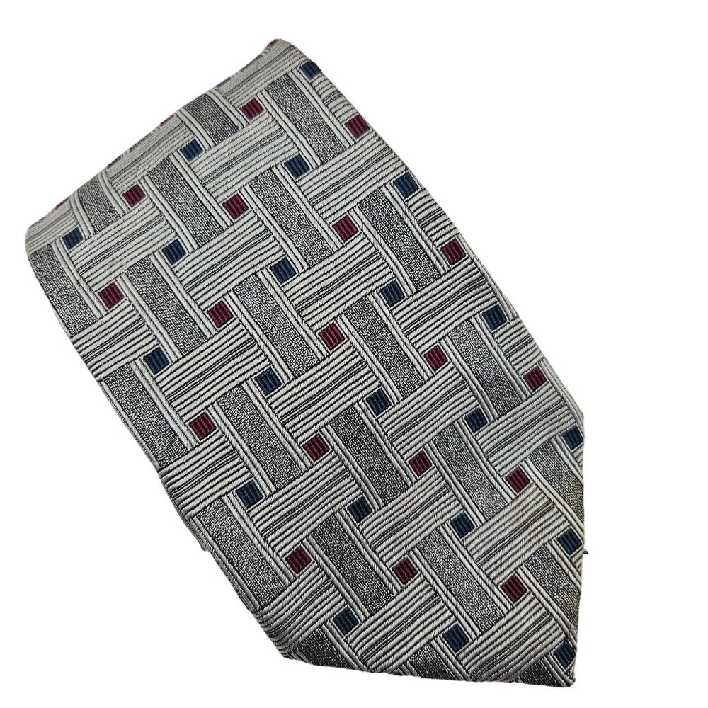 DeSantis Collection Mens Neck Tie Silk Gray Blue Red Geometric Business Formal
